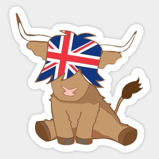 Cool british flag union jack flag Scottish highland cow Sticker